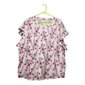 Women’s Crown & Ivy flutter sleeve floral printed top, size 4X